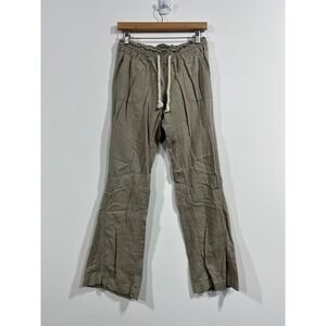 Roxy Y2K Low Rise Linen Flax Flare Beach Pants Smocked Women Medium Boho Coastal